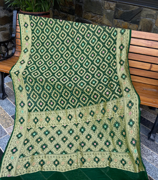 Pure Georgette neem Zari with mena kari