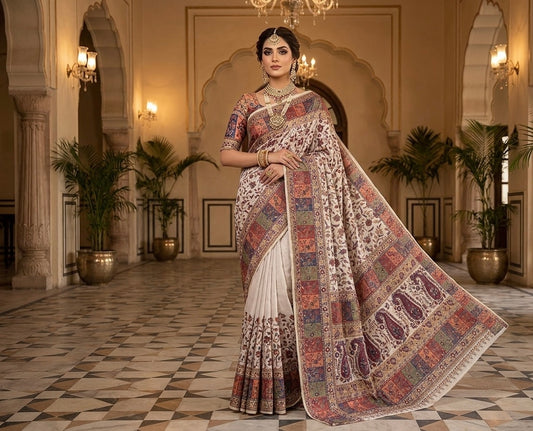 Pure kani silk saree Offwhite