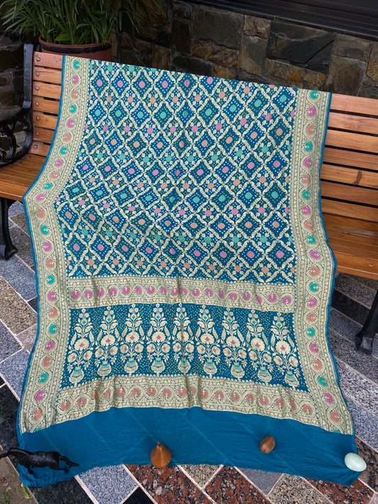 Pure Georgette neem Zari with mena kari