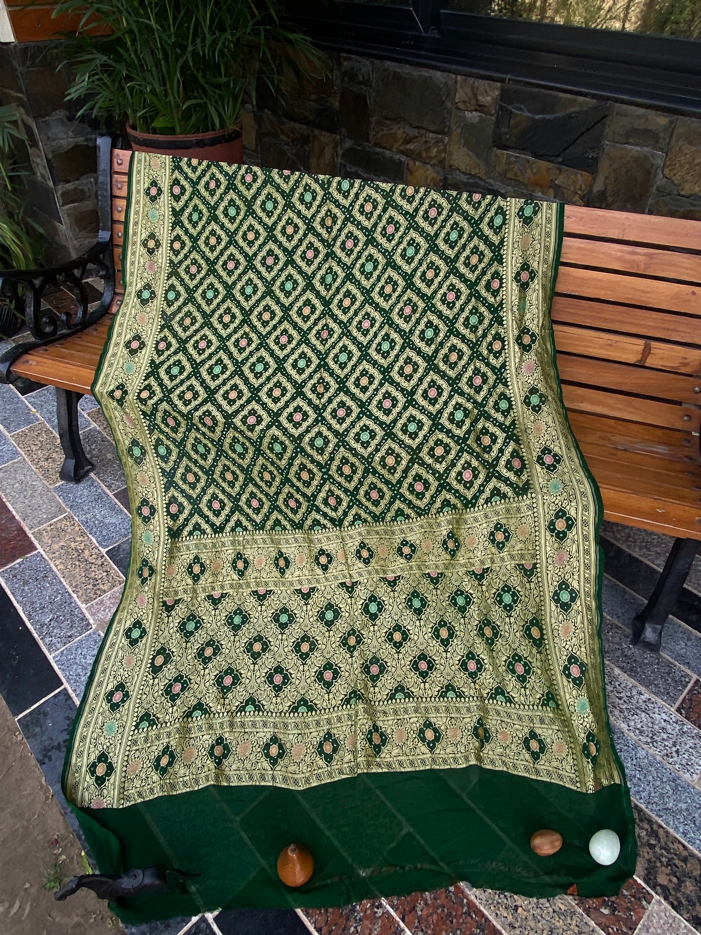 Pure Georgette neem Zari with mena kari