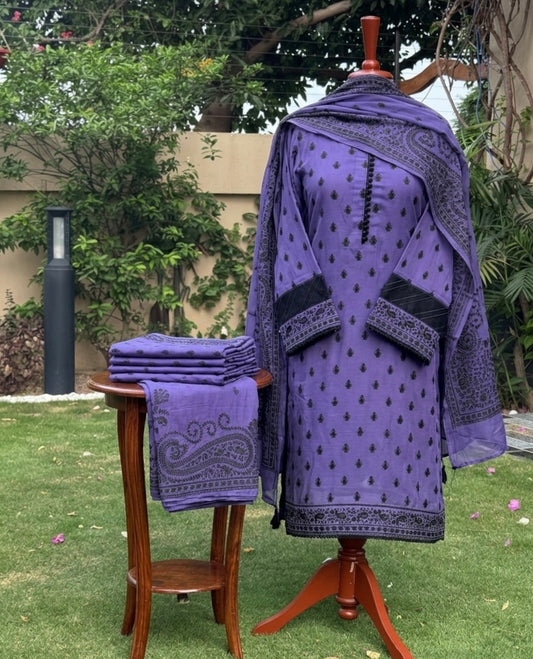 Pure silk lawn embroidered