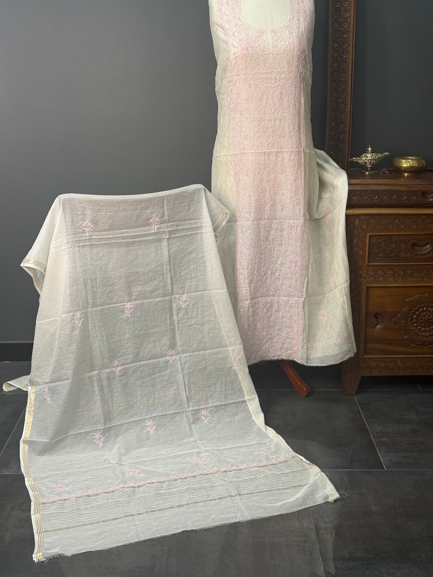 Mul chanderi kurta set mukesh