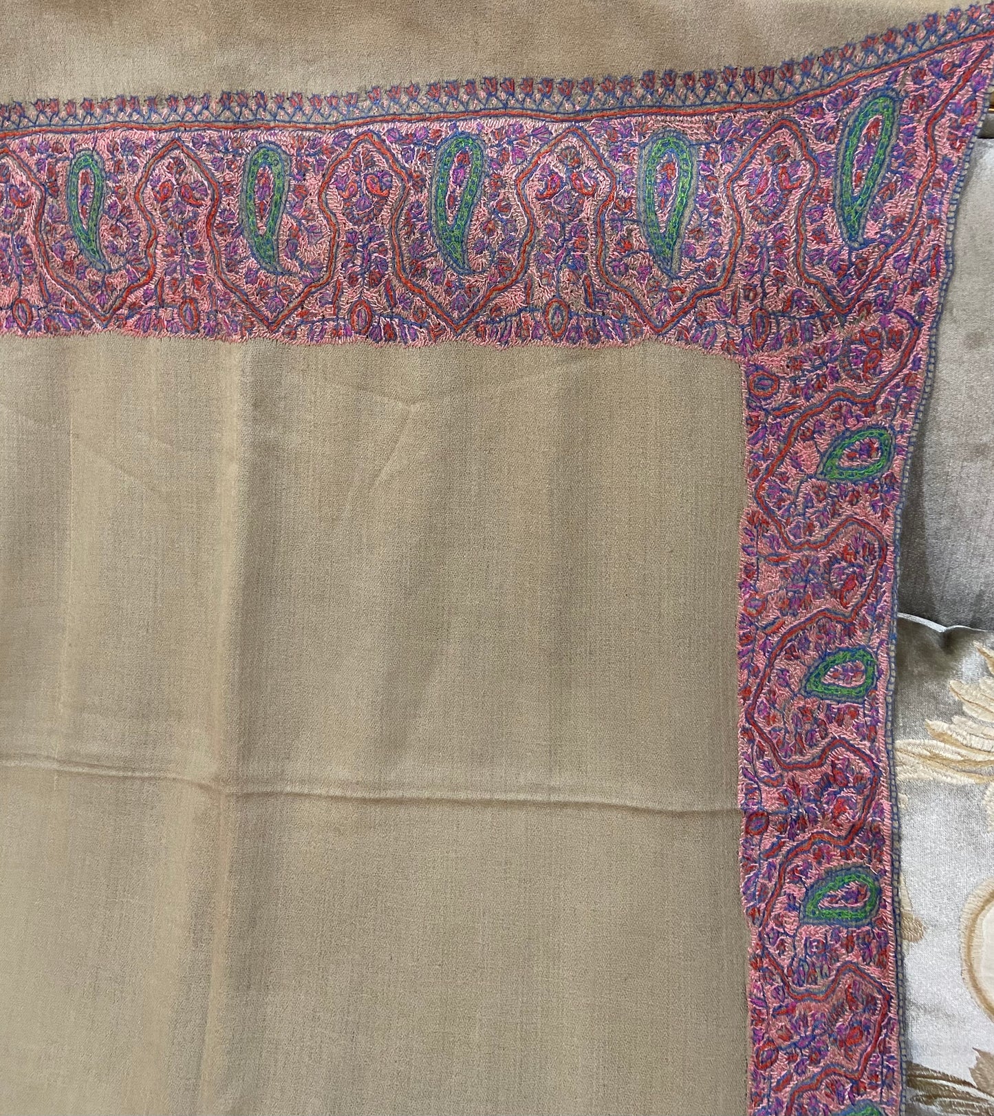 Toosh pashmina sui 4 side embroidered boarder