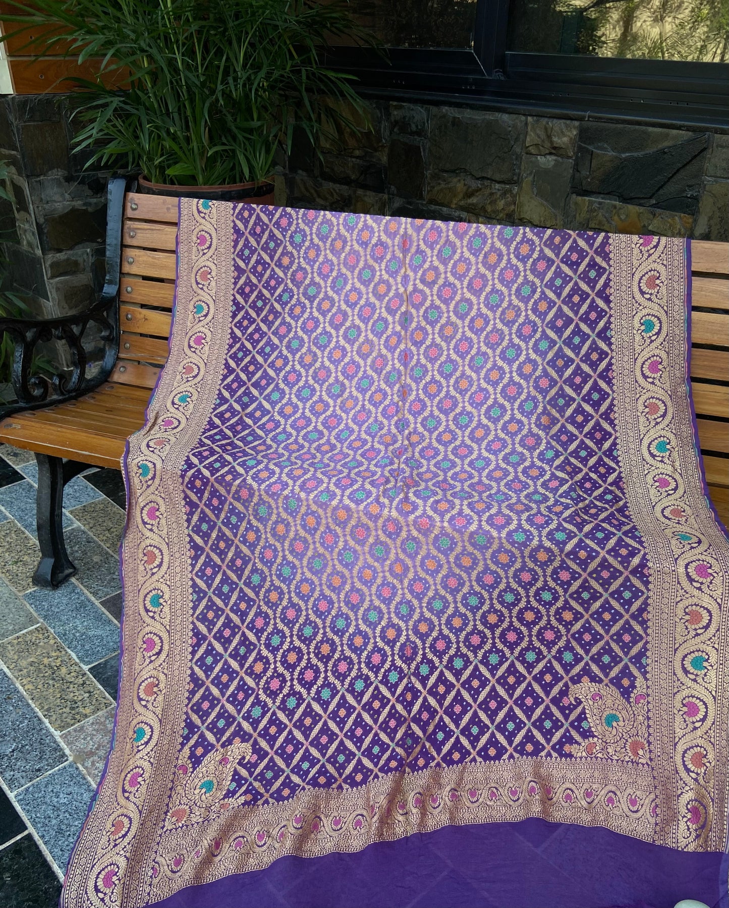 Pure Georgette neem Zari with mena kari