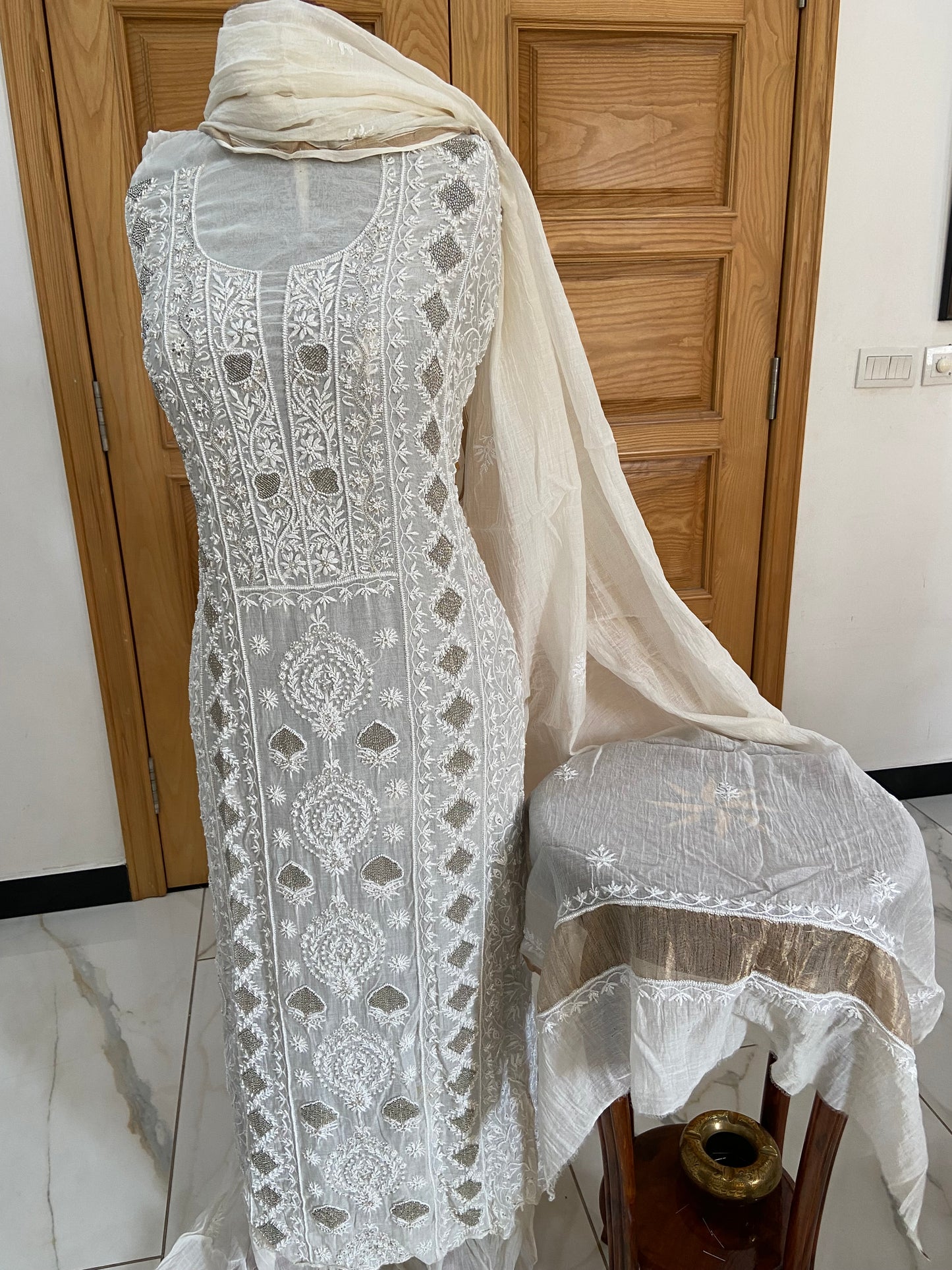 Mul chanderi kurta set