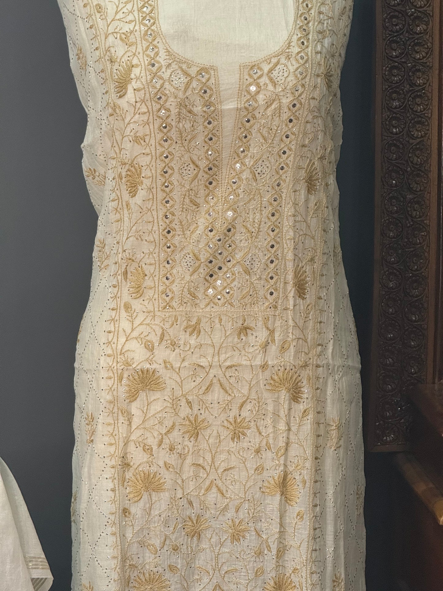 Mul chanderi kurta set mukesh brown