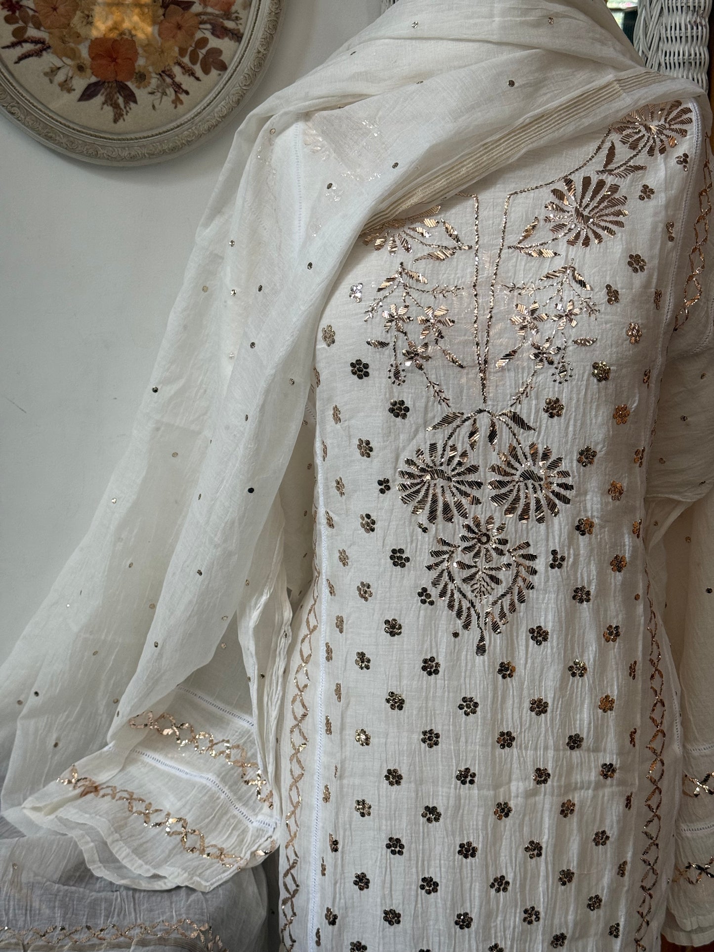 Mul chanderi kurta set mukesh work