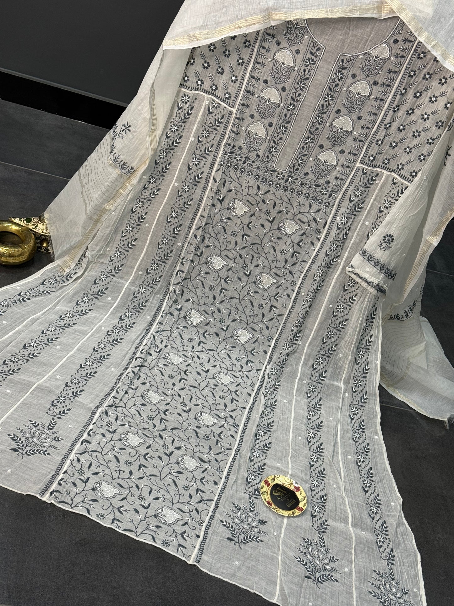 Mul chanderi kurta set black