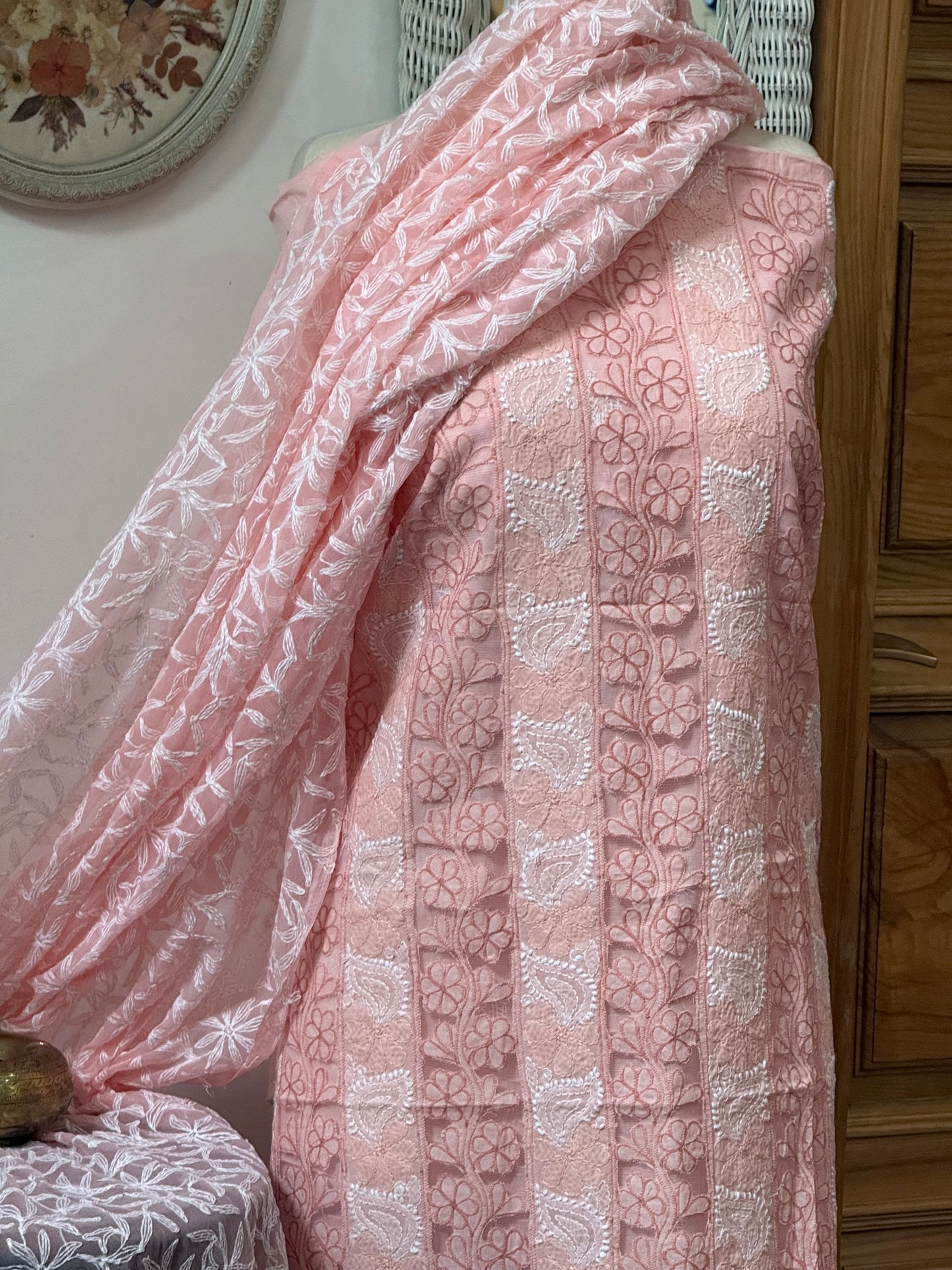 Soft cotton lawn  kurta with chiffon duppata hand work