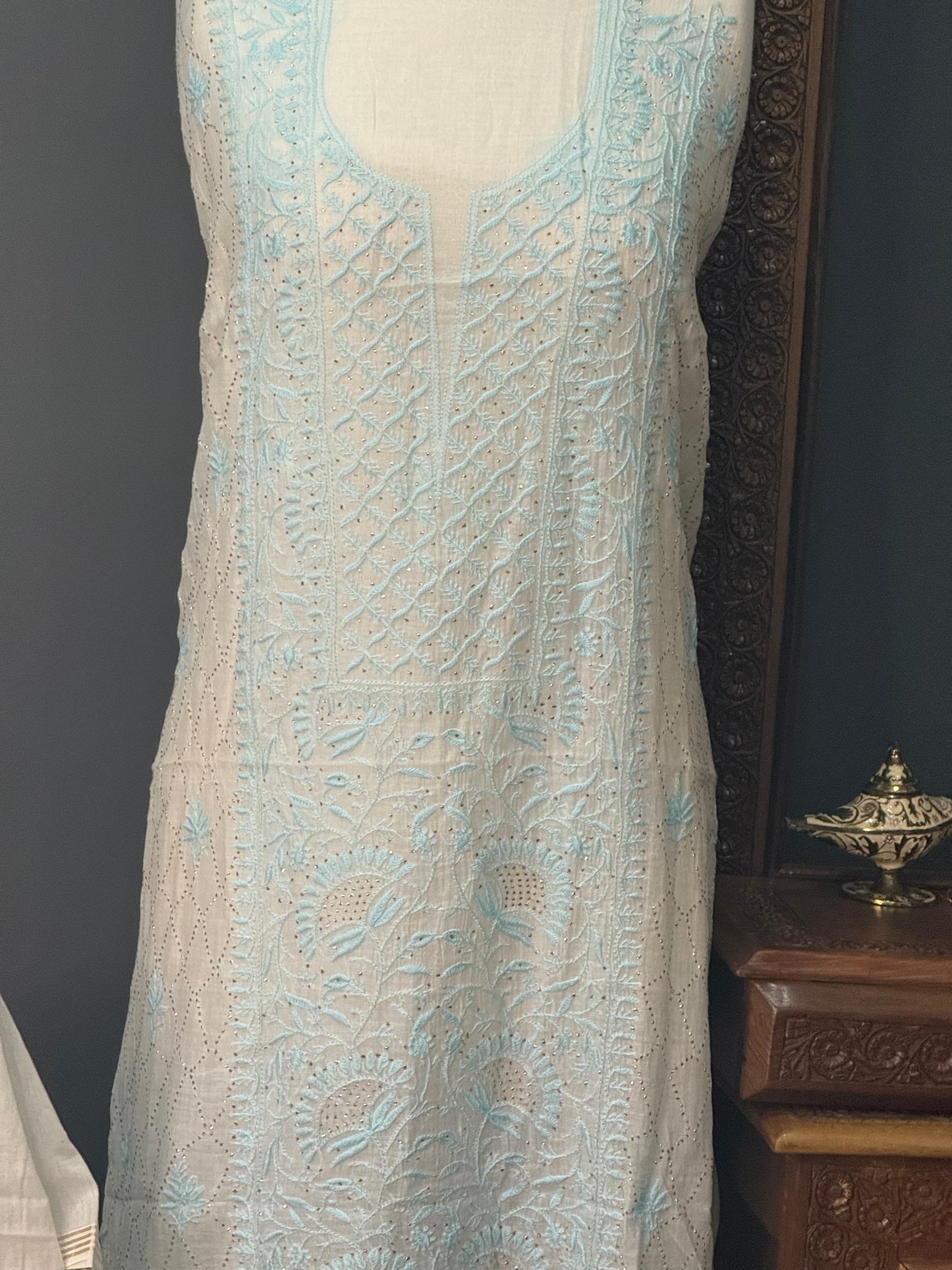 Mul chanderi kurta set mukesh ferozi