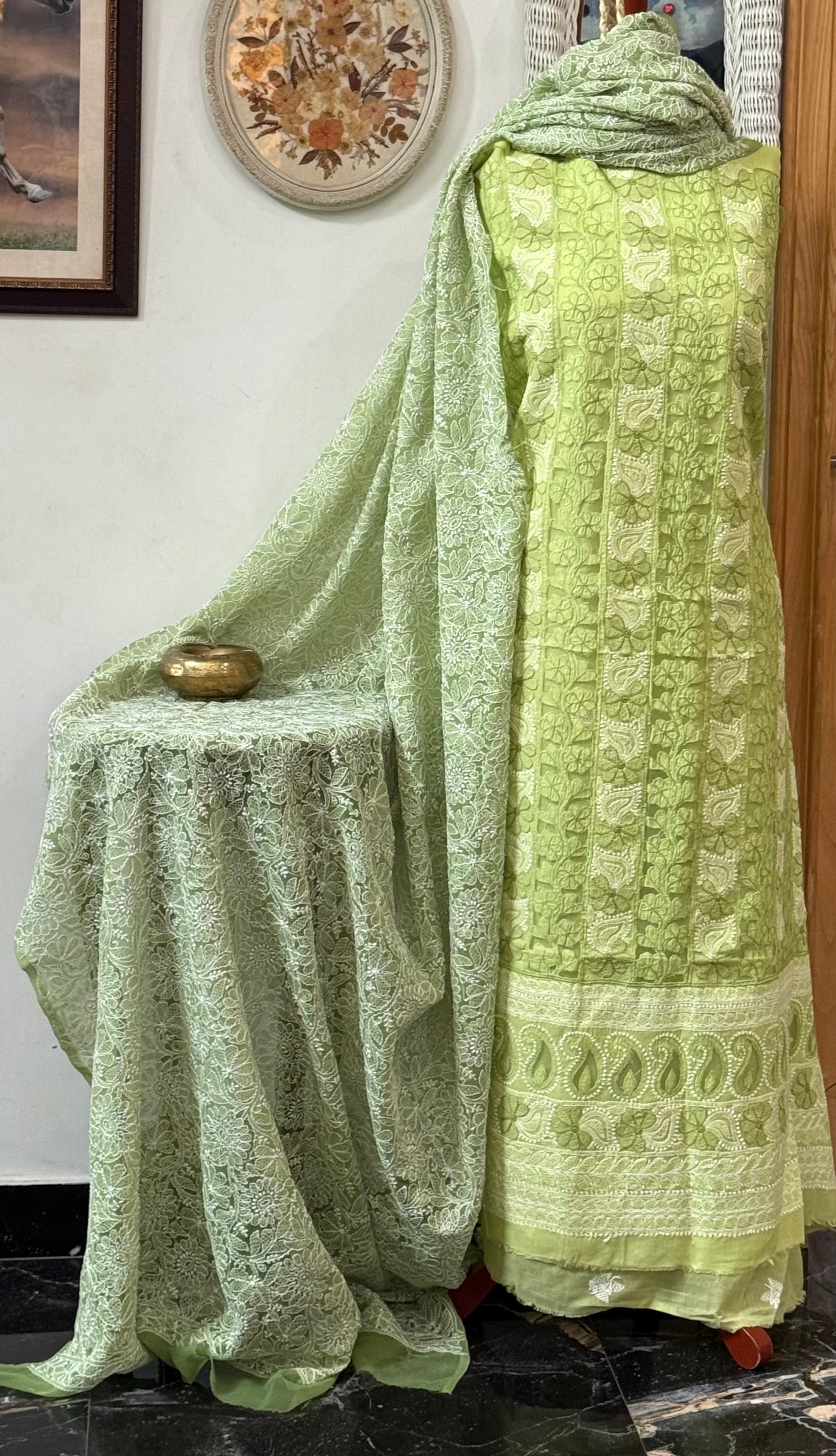 Soft cotton lawn  kurta with chiffon duppata hand work