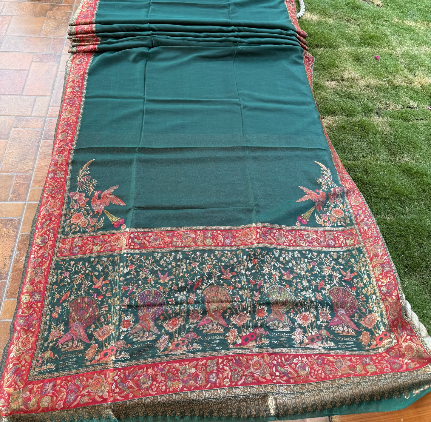 Pure kani silk saree green