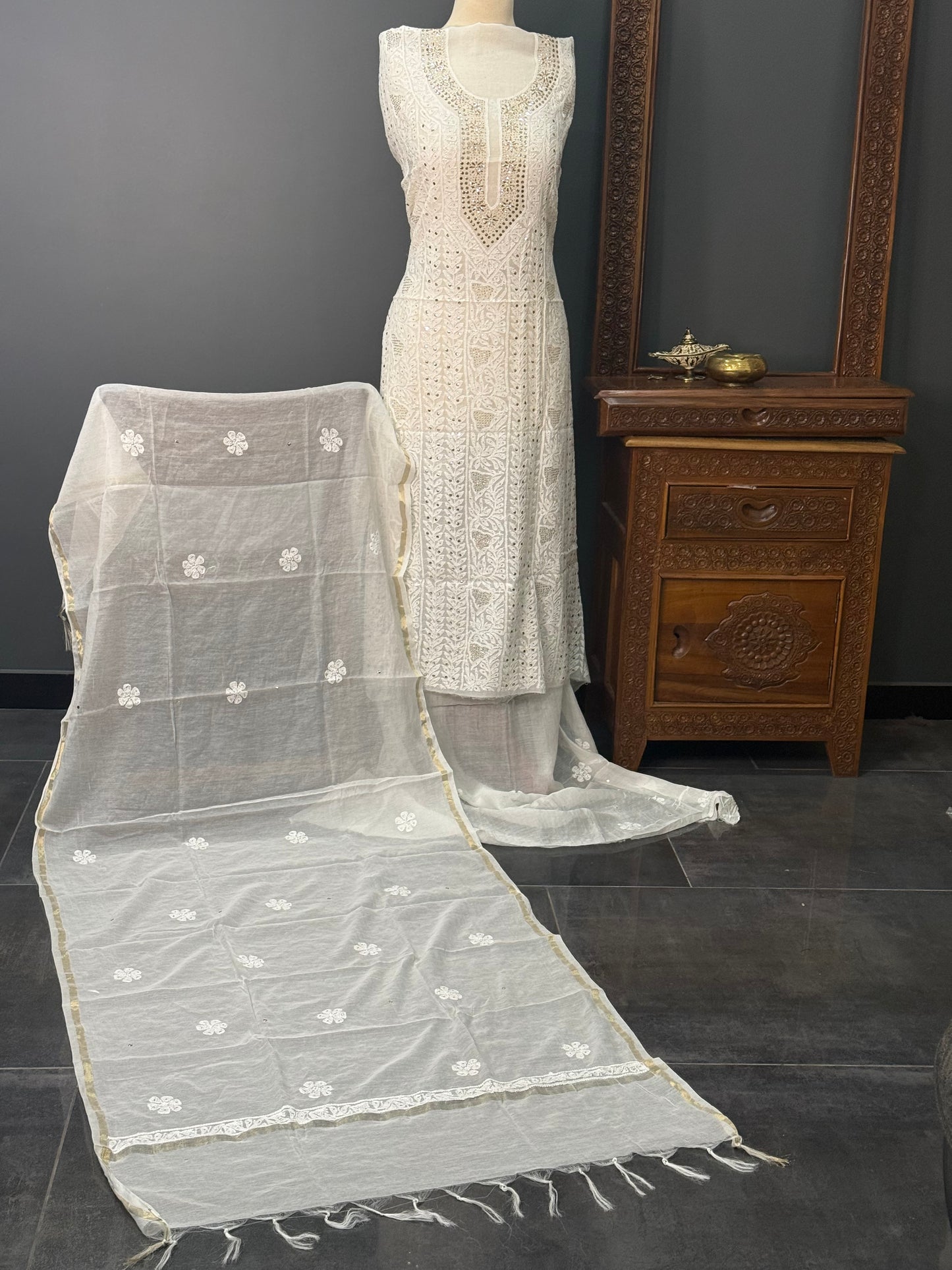 Mul chanderi kurta set