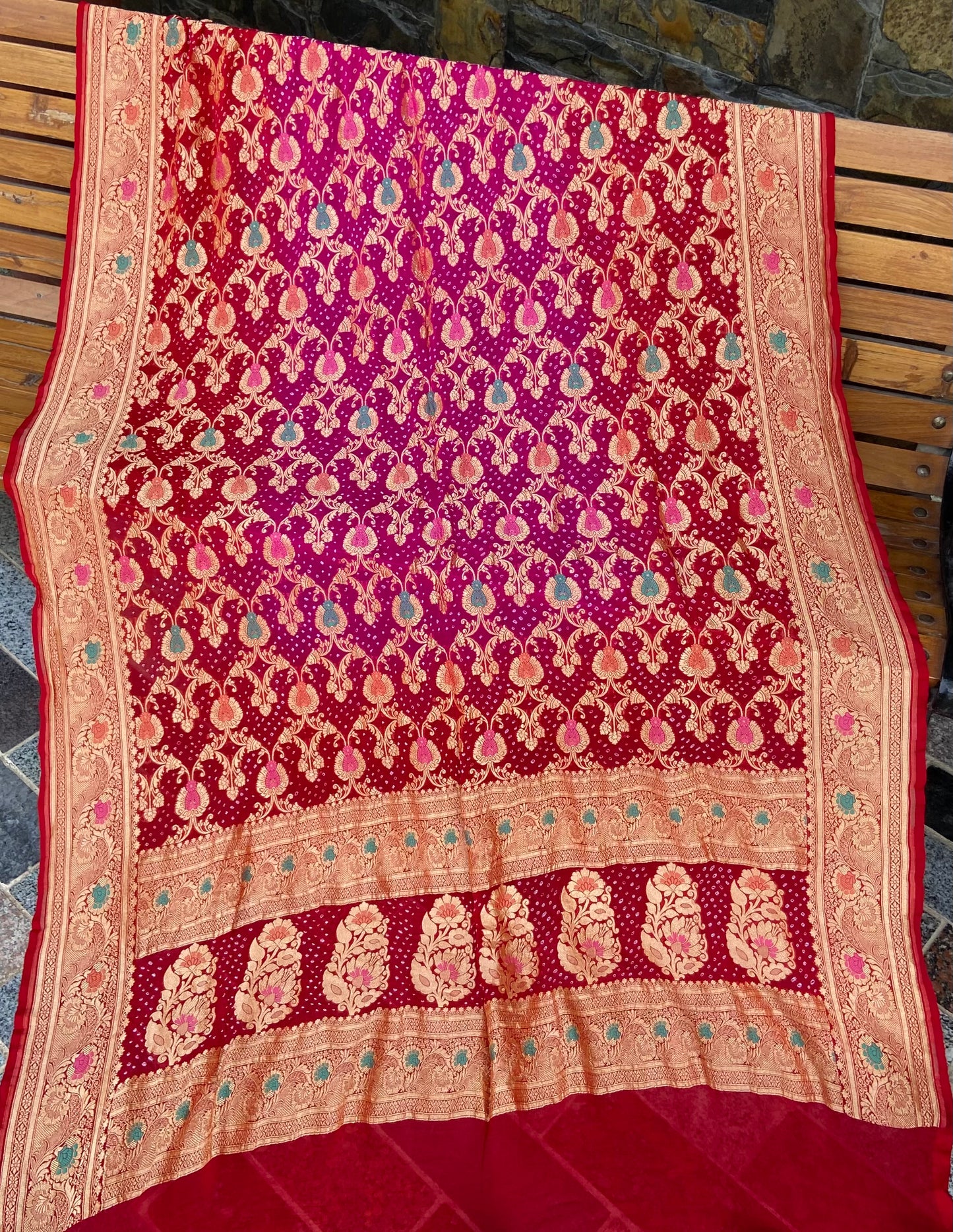 Pure Georgette neem Zari with mena kari duppata