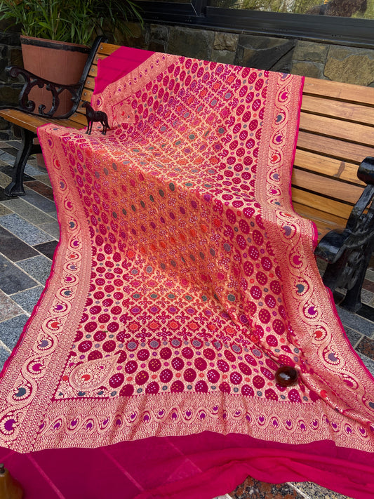 Pure Georgette neem Zari with mena kari