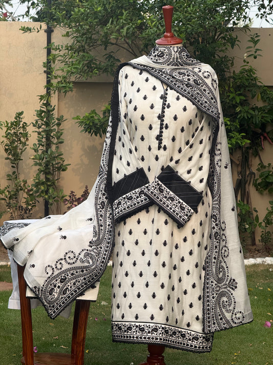 Pure silk lawn embroidered