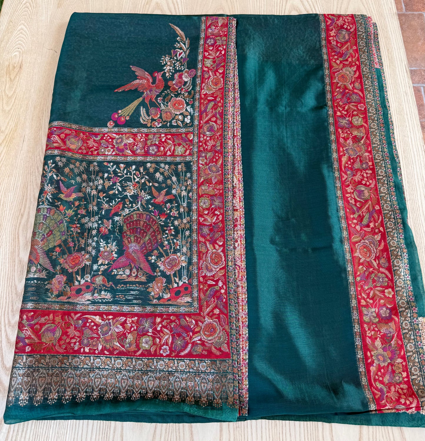 Pure kani silk saree green