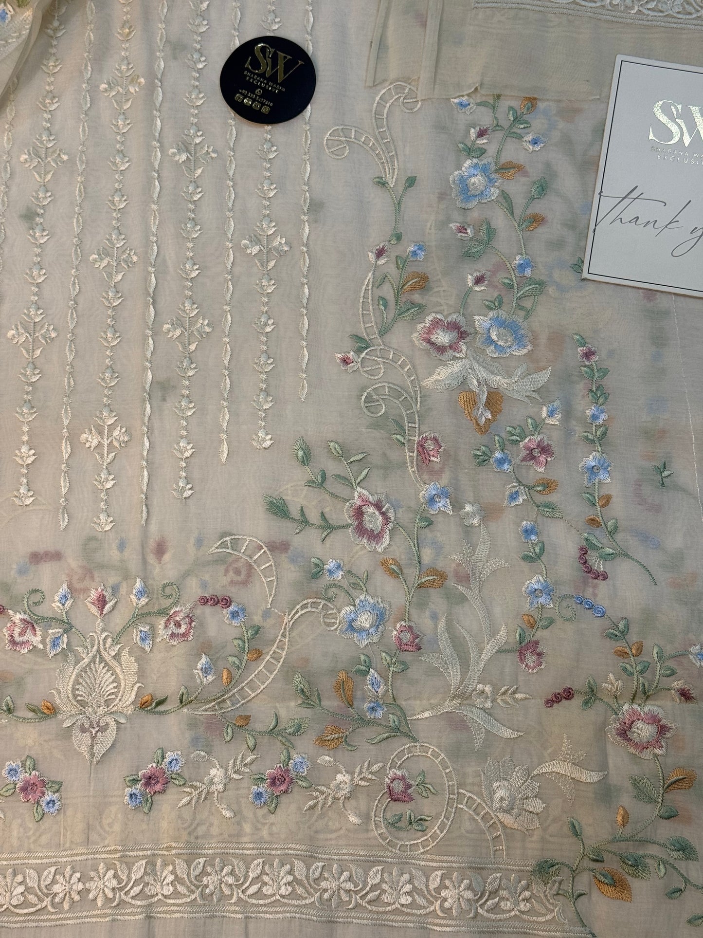 Pure silk lawn embroidered