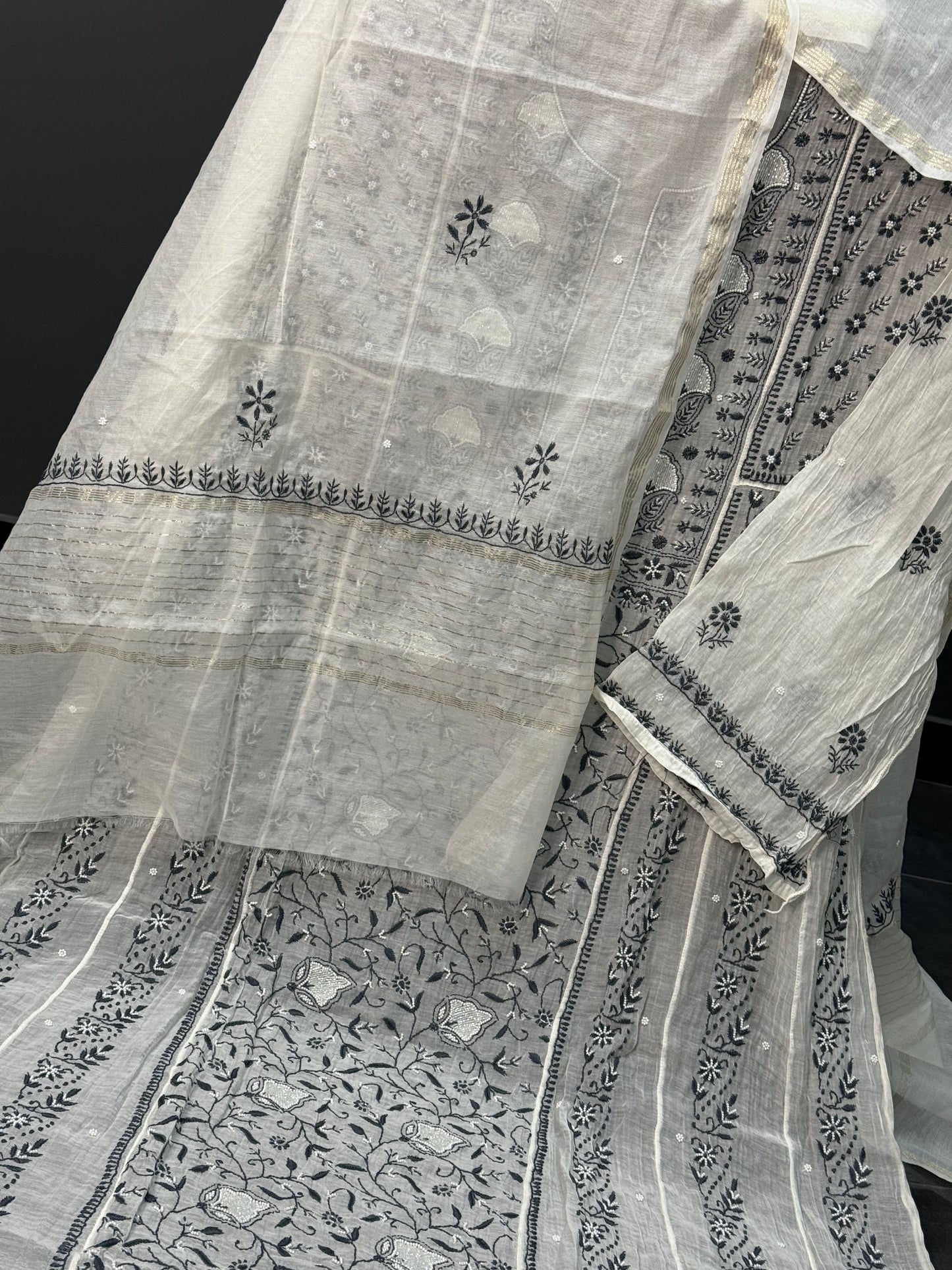 Mul chanderi kurta set black