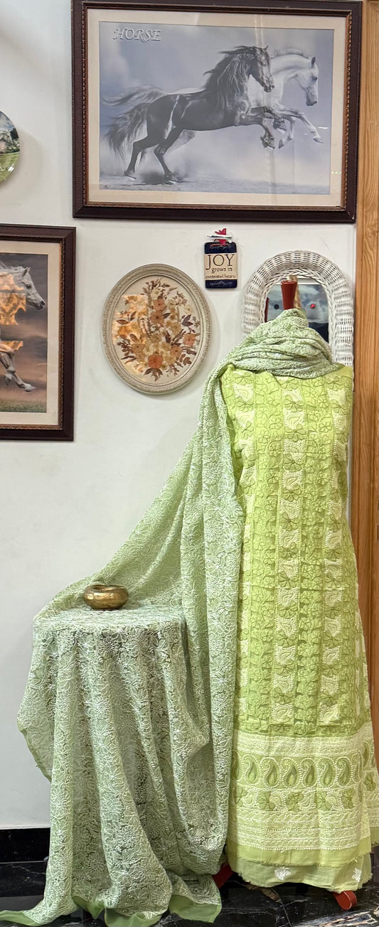 Soft cotton lawn  kurta with chiffon duppata hand work
