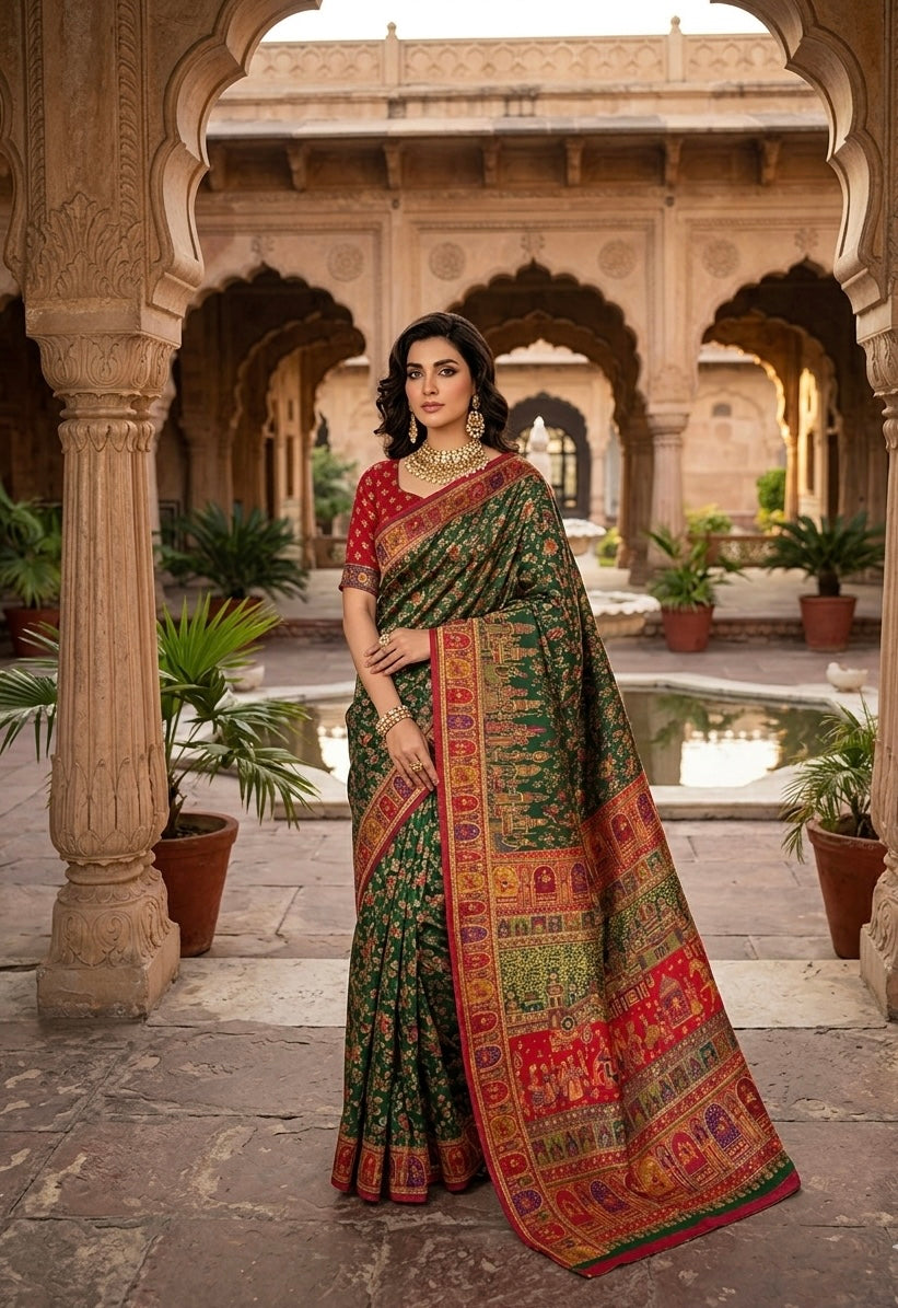 Pure kani silk saree Green