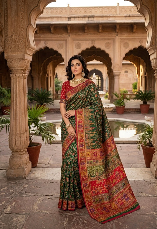 Pure kani silk saree Green